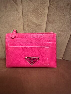 Prada Hot Pink Saffiano Leather Card Wallet